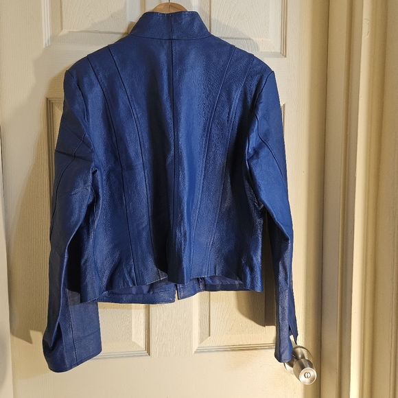 Metro Style Blue Leather Jacket - Picture 2 of 5